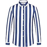 Audmroton Men's Color Block Striped Long-Sleeve Button-Down Shirts, Spring Summer Comfort Vacation Casual Beach Shirt