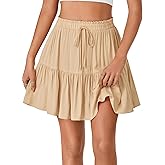 LYANER Women's Elastic Waist Knot Pleated Layered Ruffle Hem Flowy A Line Short Skirt