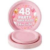 PYAILI Pink Paper Plates Disposable Plates for Party, 24-9" &amp; 24-7" | Party Supplies Party Dinner Plates for for Engagement, Baby Bridal Shower, Fall Thanksgiving, Birthday, Valentines, Christmas