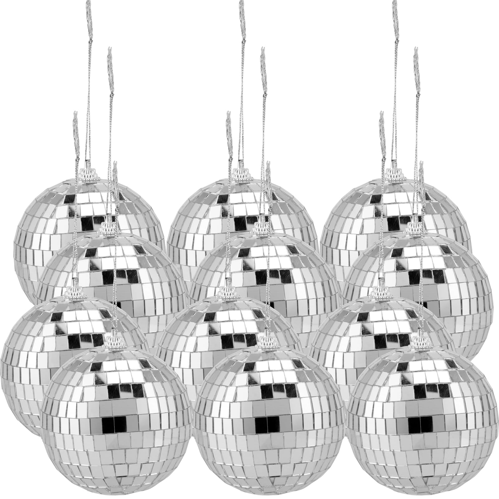 HAKZEON 12 Pieces 8cm Silver Mirror Disco Balls, 3 Inch Hanging Party Disco Ball, Disco Ball Decorations for Christmas Tree, Birthdays, Weddings, Stage Props