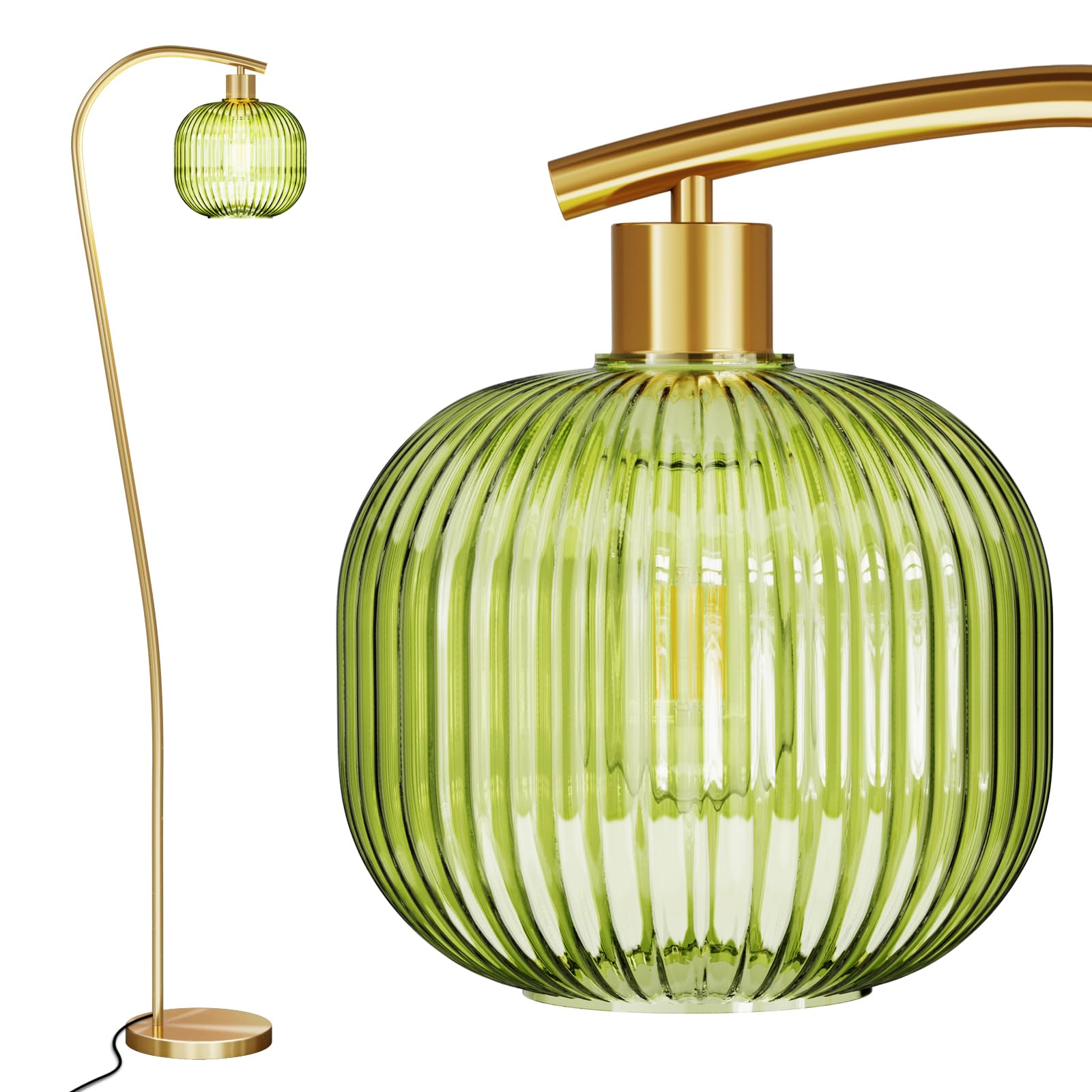Photo 1 of ******** factory sealed *******Uyeemnt Gold Arc Floor Lamp for Living Room, Modern Standing Lamp with Green Ribbed Glass Lampshade, 67” Tall Lamp for Bedroom Study Room Office (2700K Bulb Included) (Gold & Green)