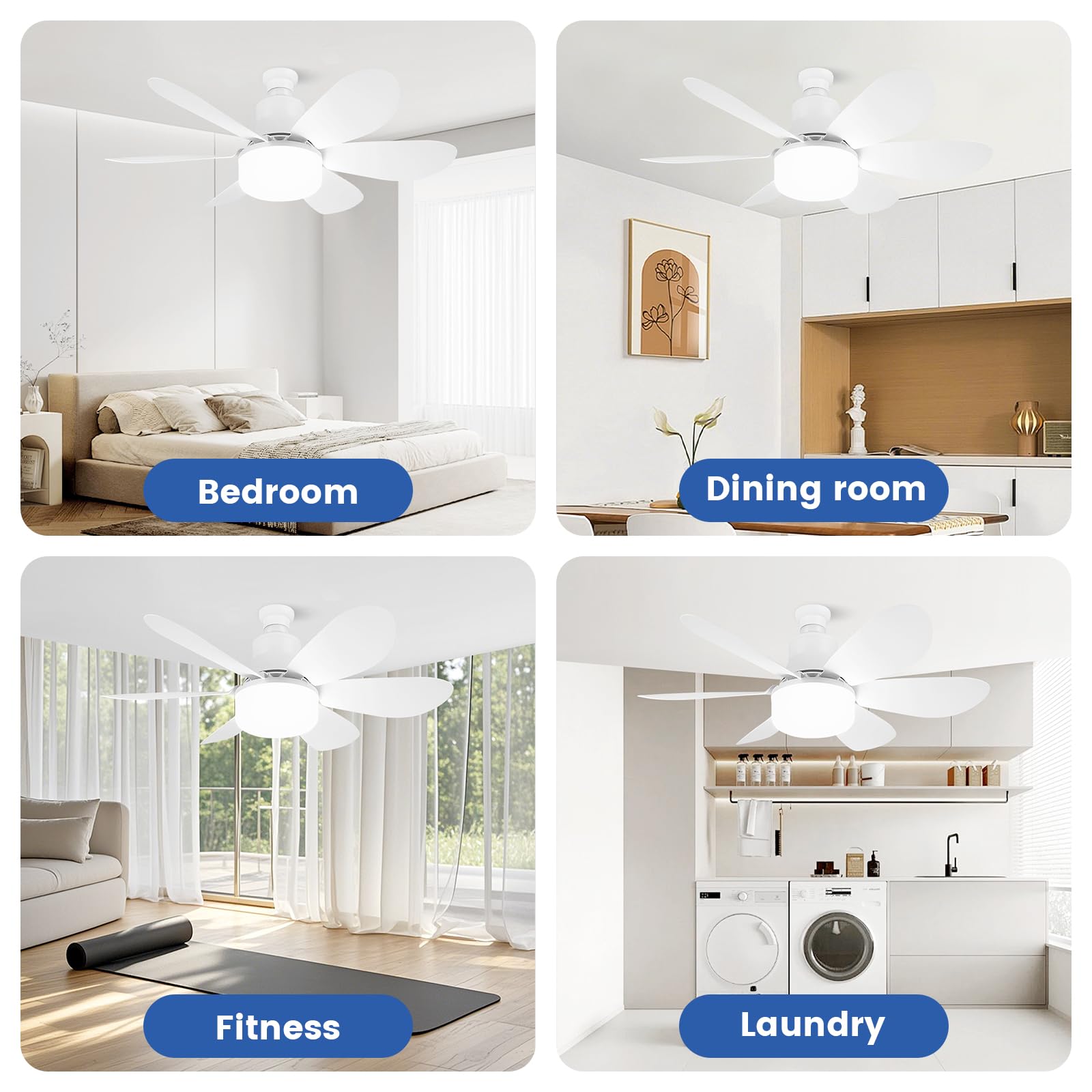 Starnearby Deckenventilator mit Beleuchtung, 40W 52cm LED Deckenleuchte Lampe mit Ventilator, Dimmbare Ventilator Decke, LED Deckenventilator mit Fernbedienung für Schlafzimmer Kompakter Raum (Weiß)