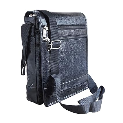 ABYS Genuine Leather Black Unisex Sling Bag||Messenger Bag||Shoulder Bag with Adjustable Strap
