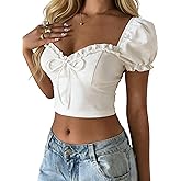 Verdusa Women's Babydoll Tops Puff Sleeve Sweetheart Neckline Top Crop Top