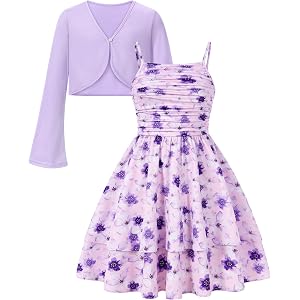 ALISISTER Girls Floral Dresses Size 8-16 Girl Double Layer Dress with Flare Sleeve Cardigan