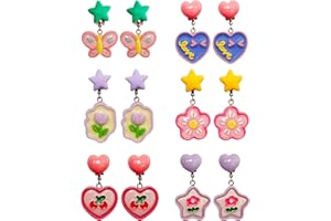 EleMirsa 6 Pairs Kids Clip On Earrings for Girls Jewelry Earrings Princess Game Dress Up Pretend Play Earrings for Little Girls Earrings Set Gift Box