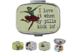 Retro Funny Pill Box: Saracastic Housewives Meds Travel Pill Case, Portable Medicine Case with Mirror, Mini Pocket Pill Holde