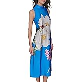 Karl Lagerfeld Womens Mock Neck Sleeveless Midi Sheath Dress