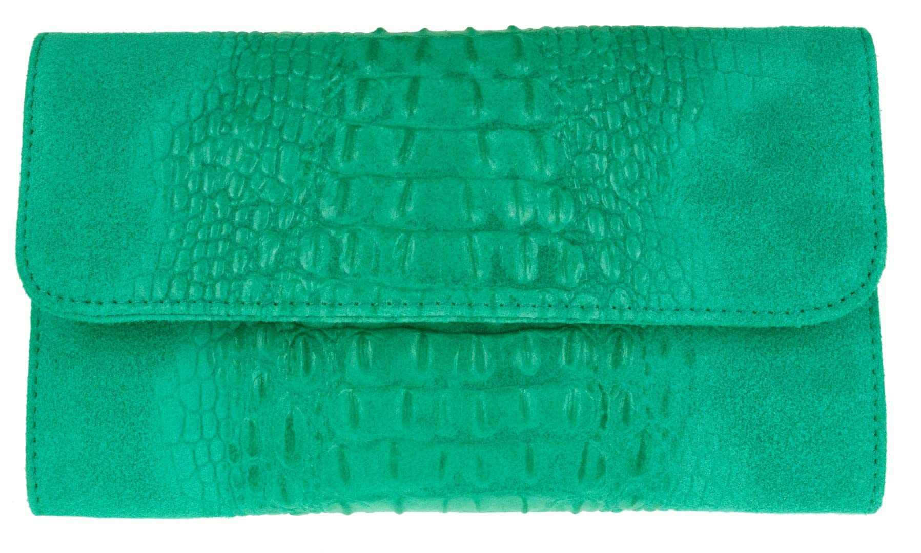 Girly HandBags Croc Suede Clutch Bag Italian Leather - Turquoise(Size: W 26, H 15, D 3 cm (W 10.5, H 6, D 1.5 inches))