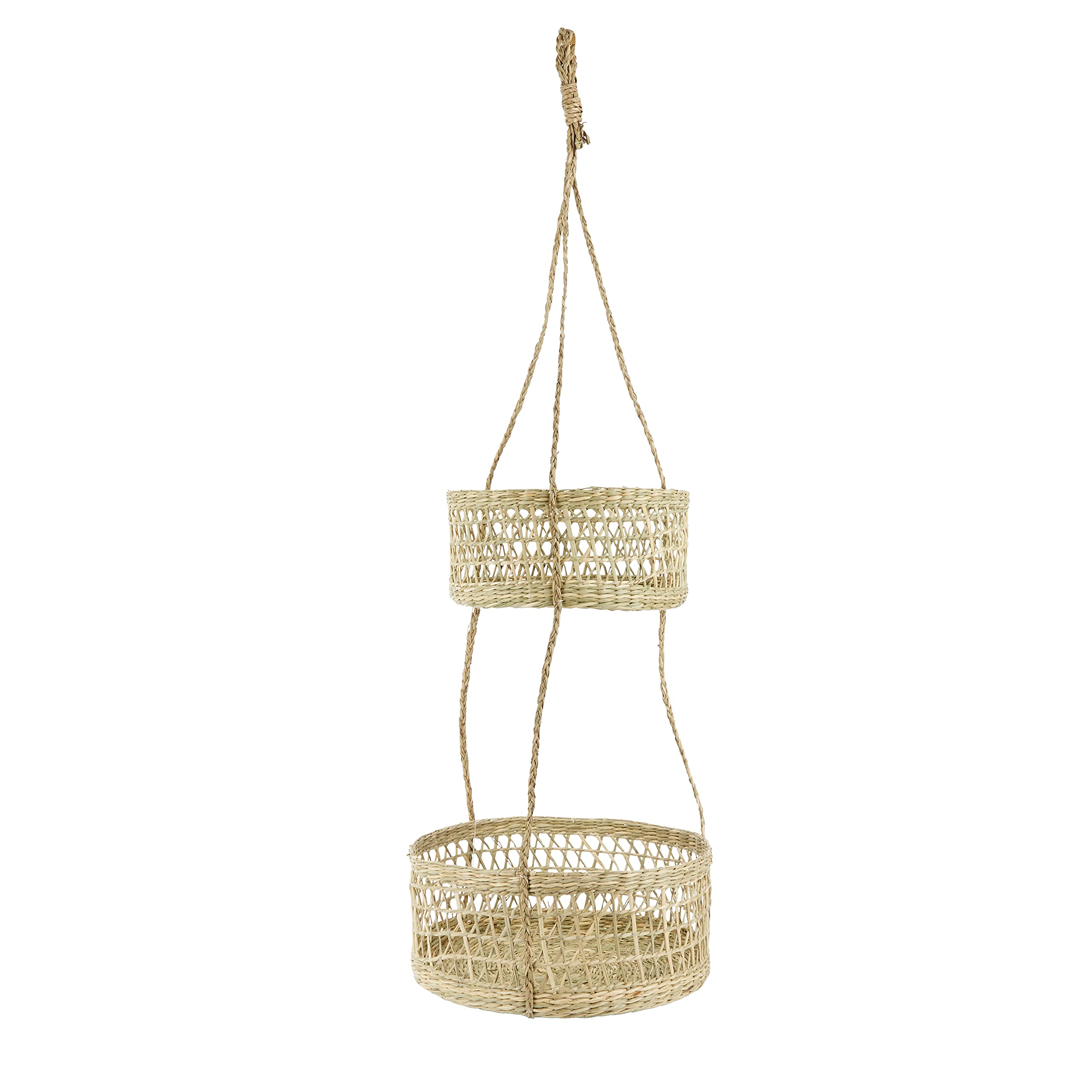 KitchenCraft Natural Elements Two-Tier Natural Seagrass Hanging Planter, 29.5 inches