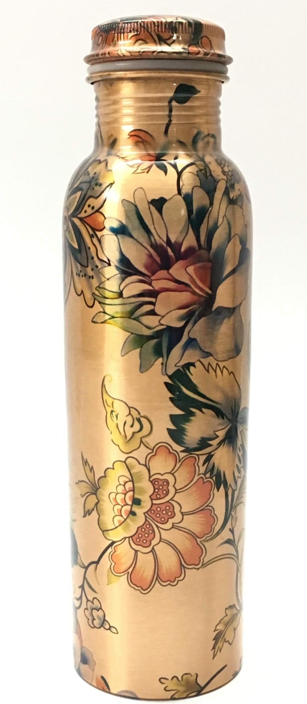 Sarman Pure Copper Water Bottle Flower Design Printed 900 ML, Storage Water and Travelling Purpose,Yoga ayurveda Healing