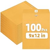 SUNEE Envelops, 9"x12" Brown Kraft Envelopes with Clasp Closure, 28-lb Paper Mailing Envelopes, 100 Count, Great for Filing, Storing or Mailing Documents