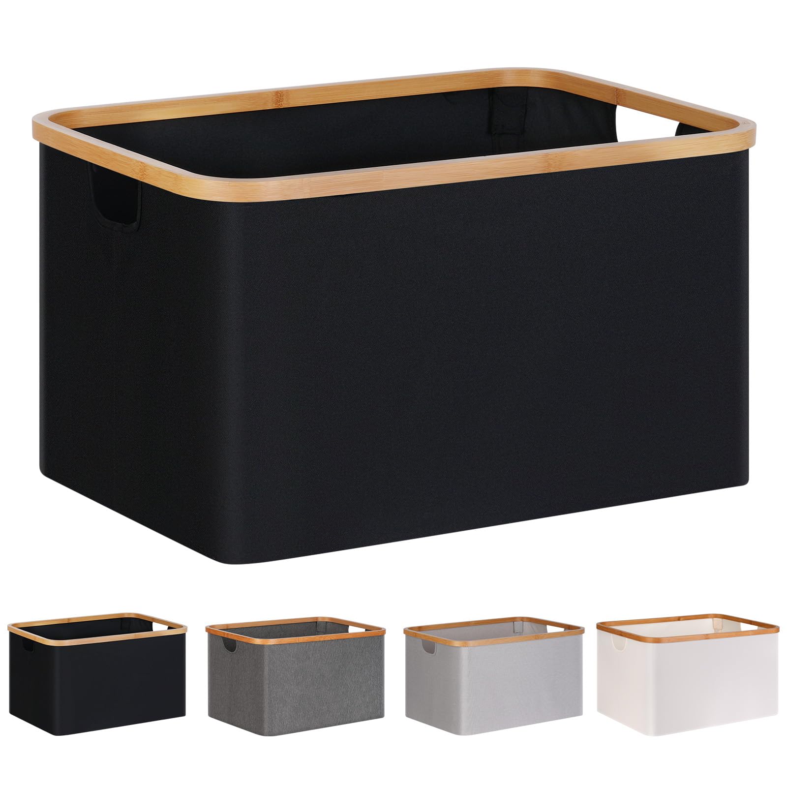 efluky Foldable Laundry Basket, 60L Collapsible Storage Baskets with Bamboo Handle, Foldable Laundry Baskets, Laundry Baskets for Bedroom Bathroom (Black)