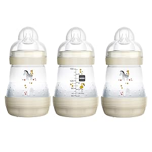 MAM Easy Start Anti-Colic Bottle, 5 oz (3-Count), Newborn Essentials, Slow Flow Bottles with Silicone Nipple, Unisex Baby Bottles, White