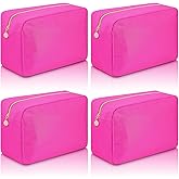 Hushee 4 Pcs Nylon Makeup Bag Christmas Gifts Preppy Zipper Pouch Nylon Toiletry Bag Waterproof Storage Bag for Women Organizer(Large,Hot Pink)