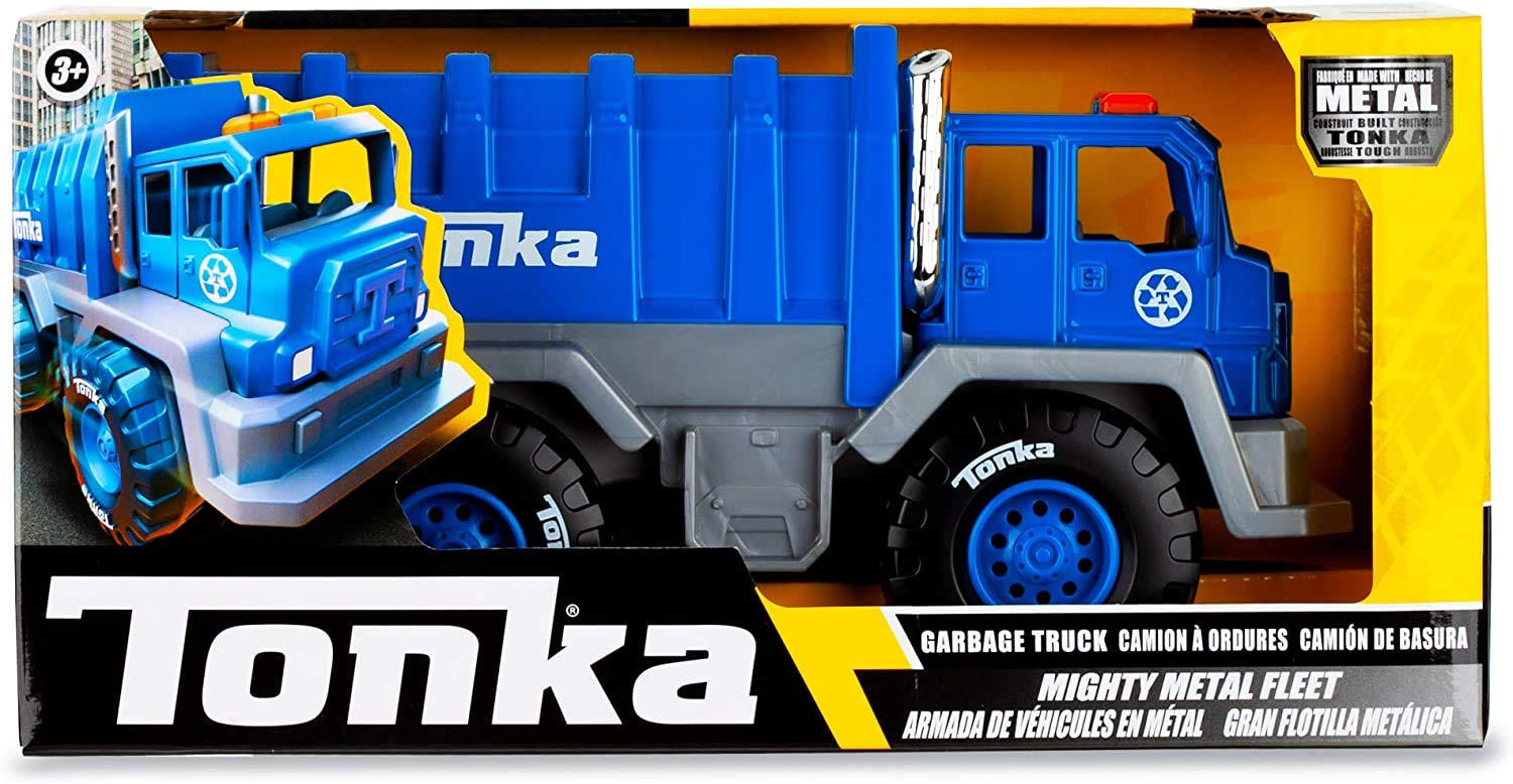 Basic Fun Tonka 6064 Mighty Metal Fleet, 8 Inch Die-Cast Garbage Truck Toy for Boys and Girls, Kids Construction Toys, Vehicle Toys for Creative Play, Traditional Toy Trucks for Children Aged 3 +