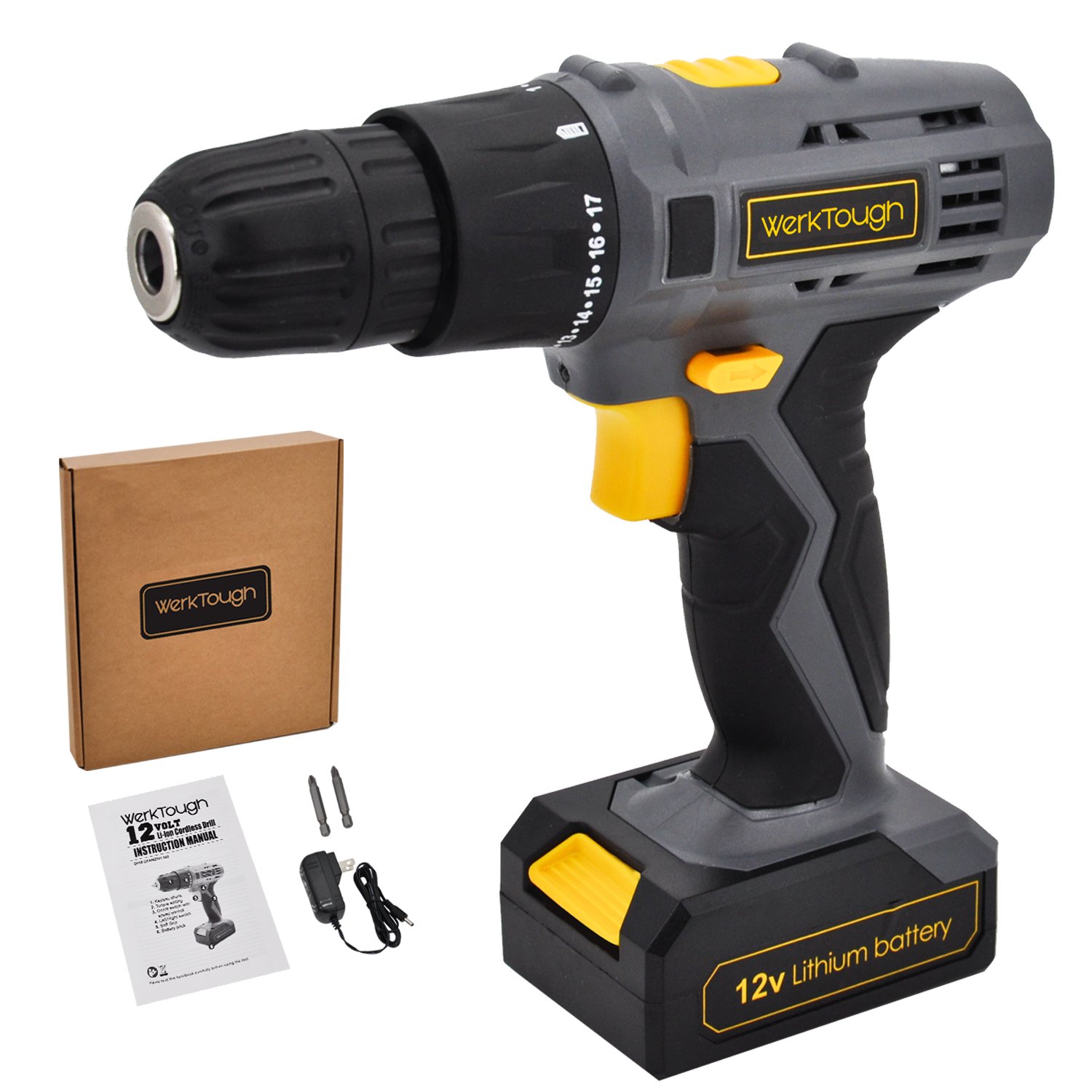 Werktough D018 12V Cordless Drill Driver Powerful Screwdriver Lion Battery with Charger