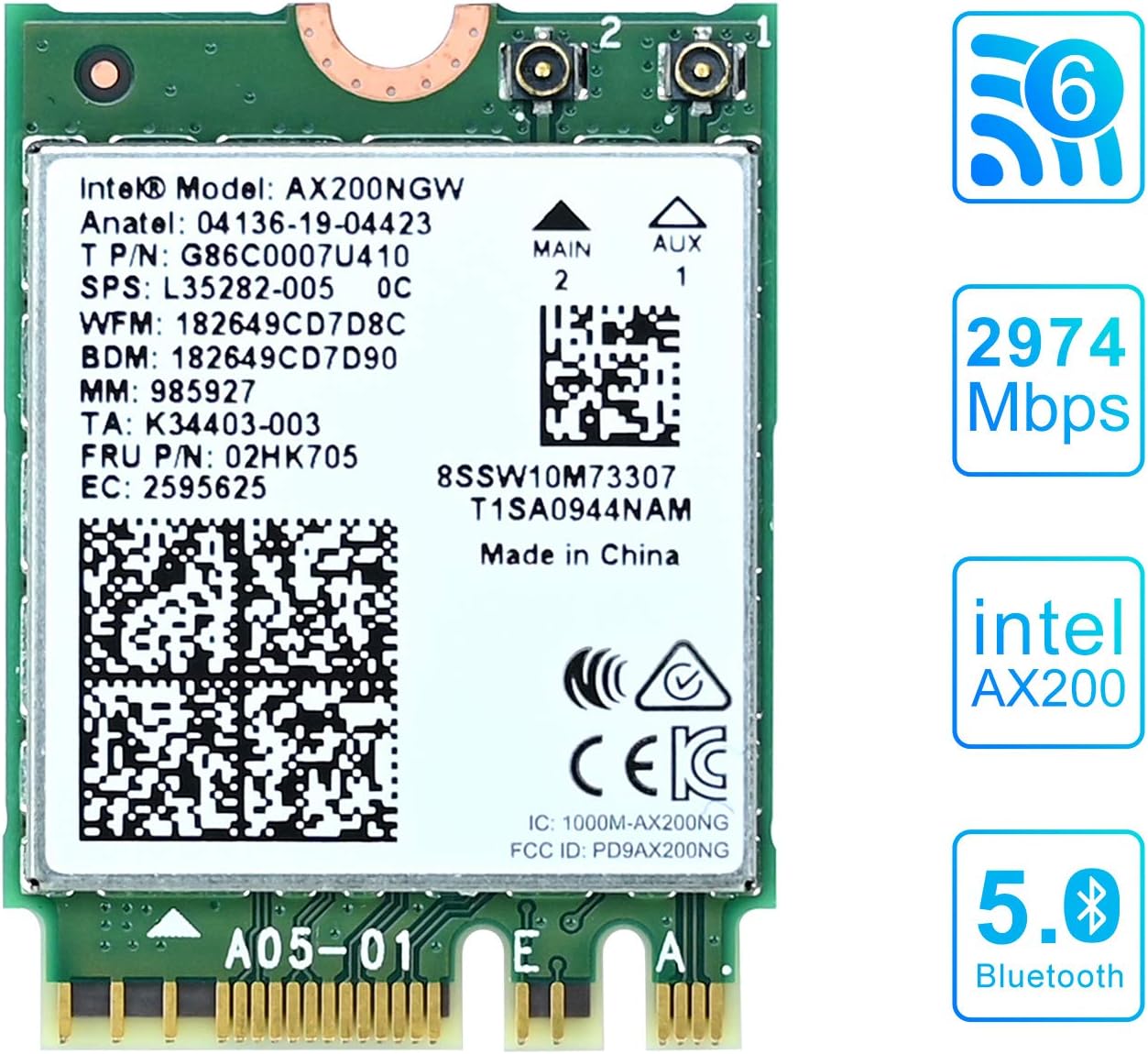 Podazz AX200 NGW WiFi Card, Dual Band 2.4GHz 574Mbps/5GHz 2.4Gbps WiFi 6 Network Card - Image 3