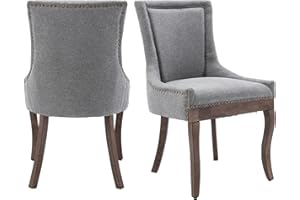 Aoowow Fabric Vintage Upholstered Side Chairs Set of 2, Farmhouse Solid Wood Kitchen Dining Room Chairs with Nailheads Solid Wood Legs (Fabric Gray)