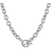 Jewigo Chunky Gold Necklace for Women 18K Gold Plated Cuban Paperclip Choker Toggle Bar Clasp Necklaces Dainty Gold Chain Necklace Jewelry Gifts