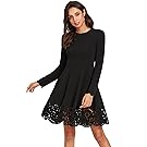 Romwe Women's Scalloped Hem Stretchy Knit Flared Skater A-Line Dress Black L