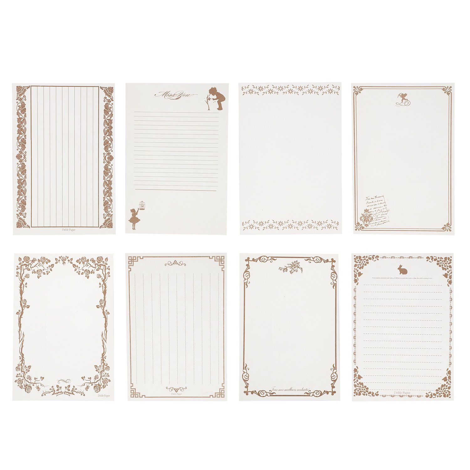 80Pcs A5 Retro Letter Writing Paper Vintage Writing Pad Stationery Paper Letter Set for Sketching Writing Drawing Painting,8 Different Style,Lined/Blank Letter Paper,White/Beige/Brown