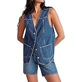 Tankaneo Denim Vest for Women Casual V Neck Button Down Sleeveless Jean Jacket