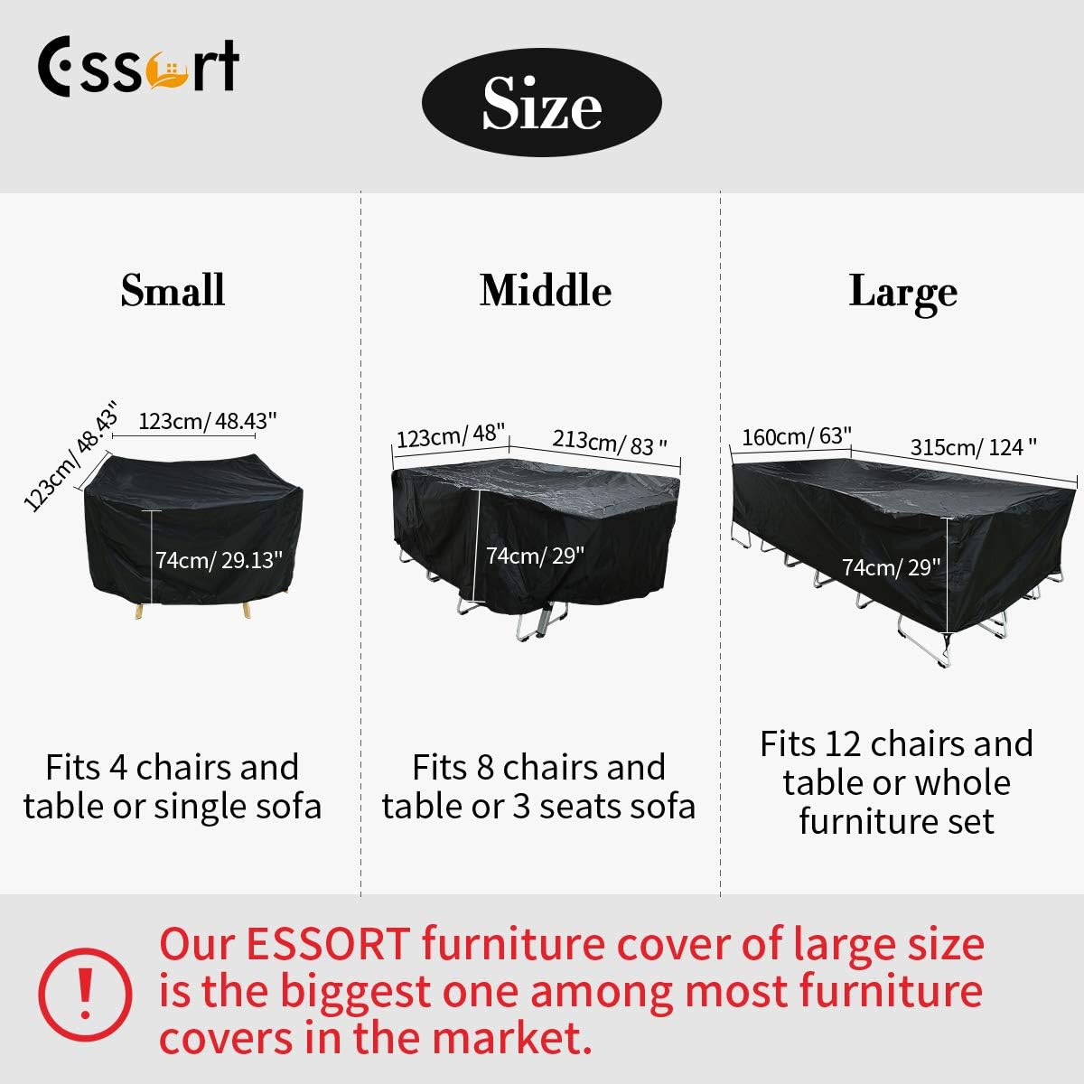 ESSORT Patio Furniture Covers, Extra Large Outdoor Furniture Set Covers Waterproof, Rain Snow Dust Wind-Proof, Anti-UV, Fits for 12 Seats (124"x63"x29" 210D) : Garden & Outdoor