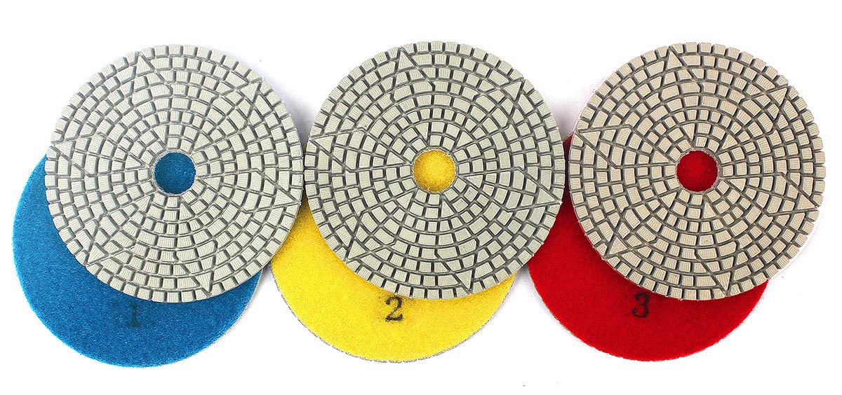 4" flexible 3 Step Diamond Polishing Pads for Granite Marble Quartz Engineered Stone Sanding