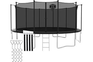 CITYLE 1500LBS 8 10 12 14 15 16 FT Tranpoline for Adults/Kids with Safety Enclosure Net, Basketball Hoop, Ball, Wind Stakes and Ladder, Heavy Duty Outdoor Recreational Tranpolines for Family