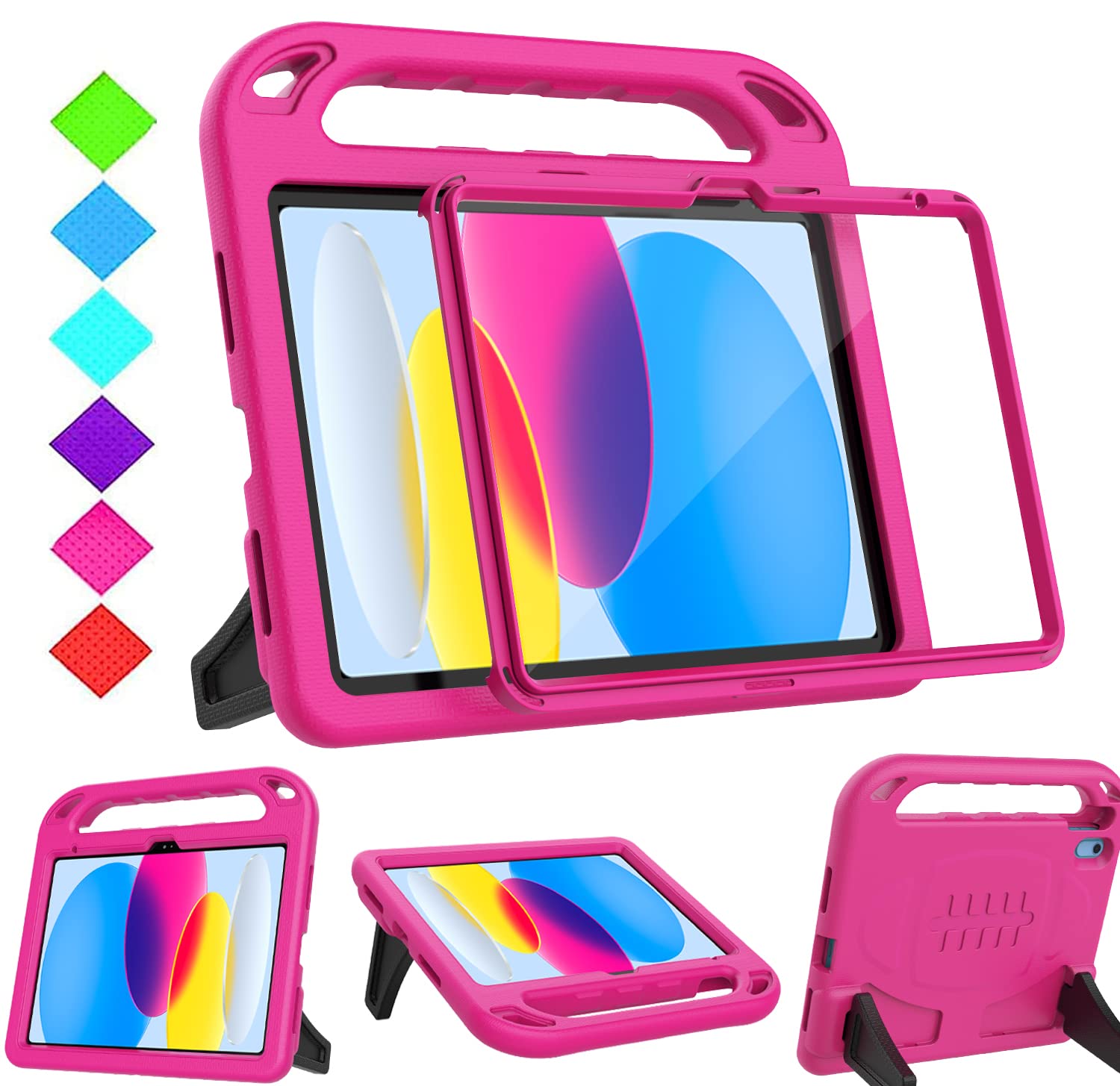 Surom Kids Case for iPad (A16) 11th Generation (11-inch, 2025)/iPad 10th Generation (10.9-inch, 2022), with Built-in Screen Protector, Shockproof Light Weight Handle Stand Case for Kids, Rose — image 1