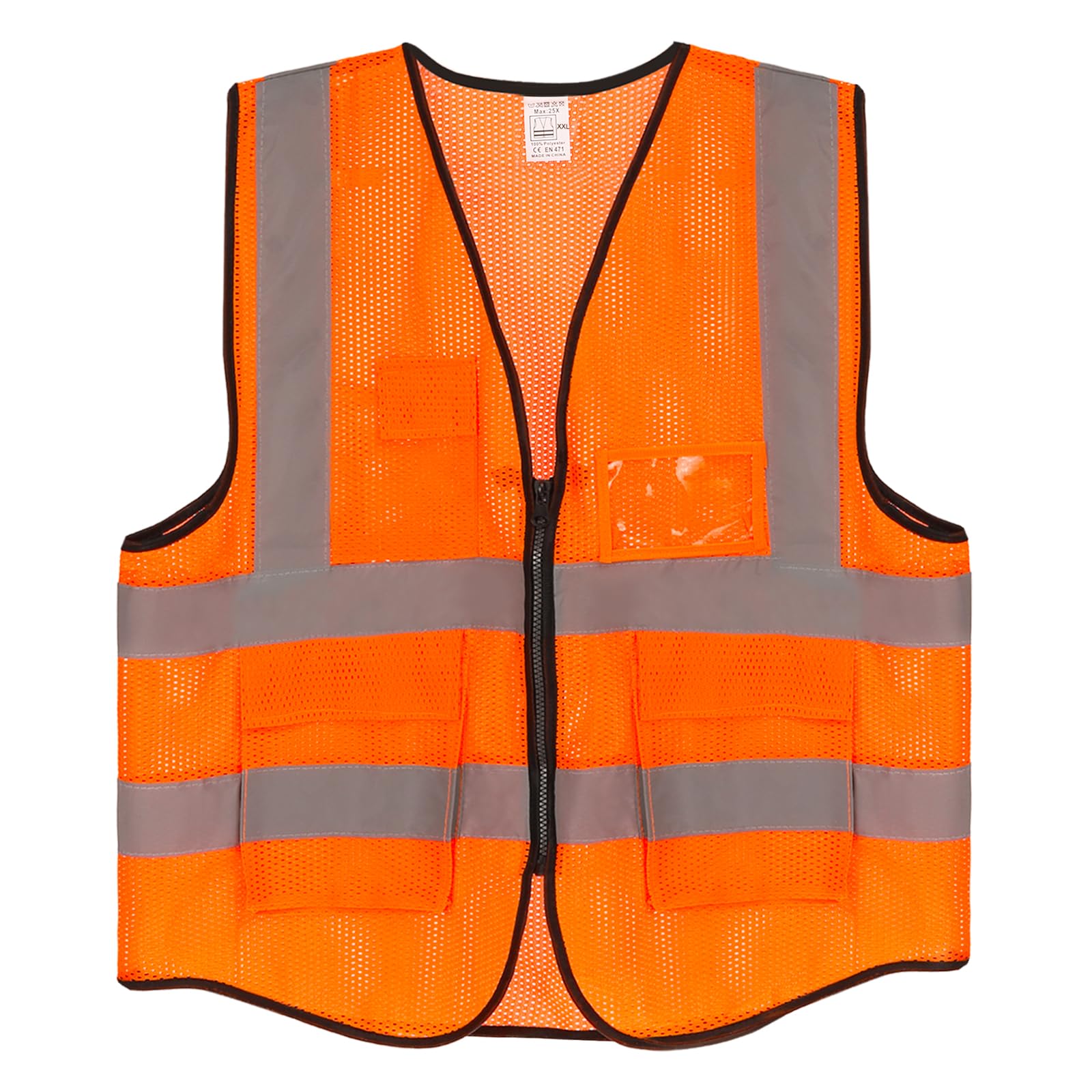 PATIKIL Reflective Safety Vest, XX-Large High Visibility Security Vest with 4 Front Pocket Zipper for Men Women Work, Orange