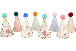Meri Meri Birthday Party Hats, Pack of 8 Bright and Colorful Cone Birthday Hats for Kids & Adults, Cone Party Hats