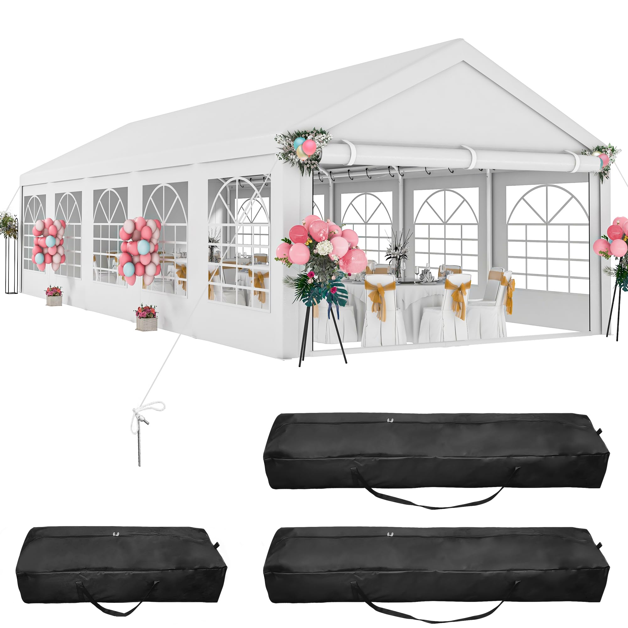 Photo 1 of DWVO 16x32 ft Outdoor Heavy Duty Party Tent Wedding Event Shelters Upgraded Galvanized Canopy with Large White Roof, Removable Sidewalls & Storage Bags