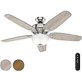 Hunter Fan 54 inch Casual Brushed Nickel Indoor Ceiling Fan with Light Kit and Remote Control (Renewed)