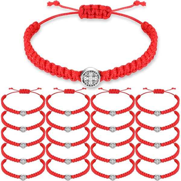 COLORFUL BLING 2Pcs Catholic Virgin Mary Saint Benedict Cross Bracelet Set - Adjustable Red String 7 Knots, Religious Protection Jewelry Gift - View #10