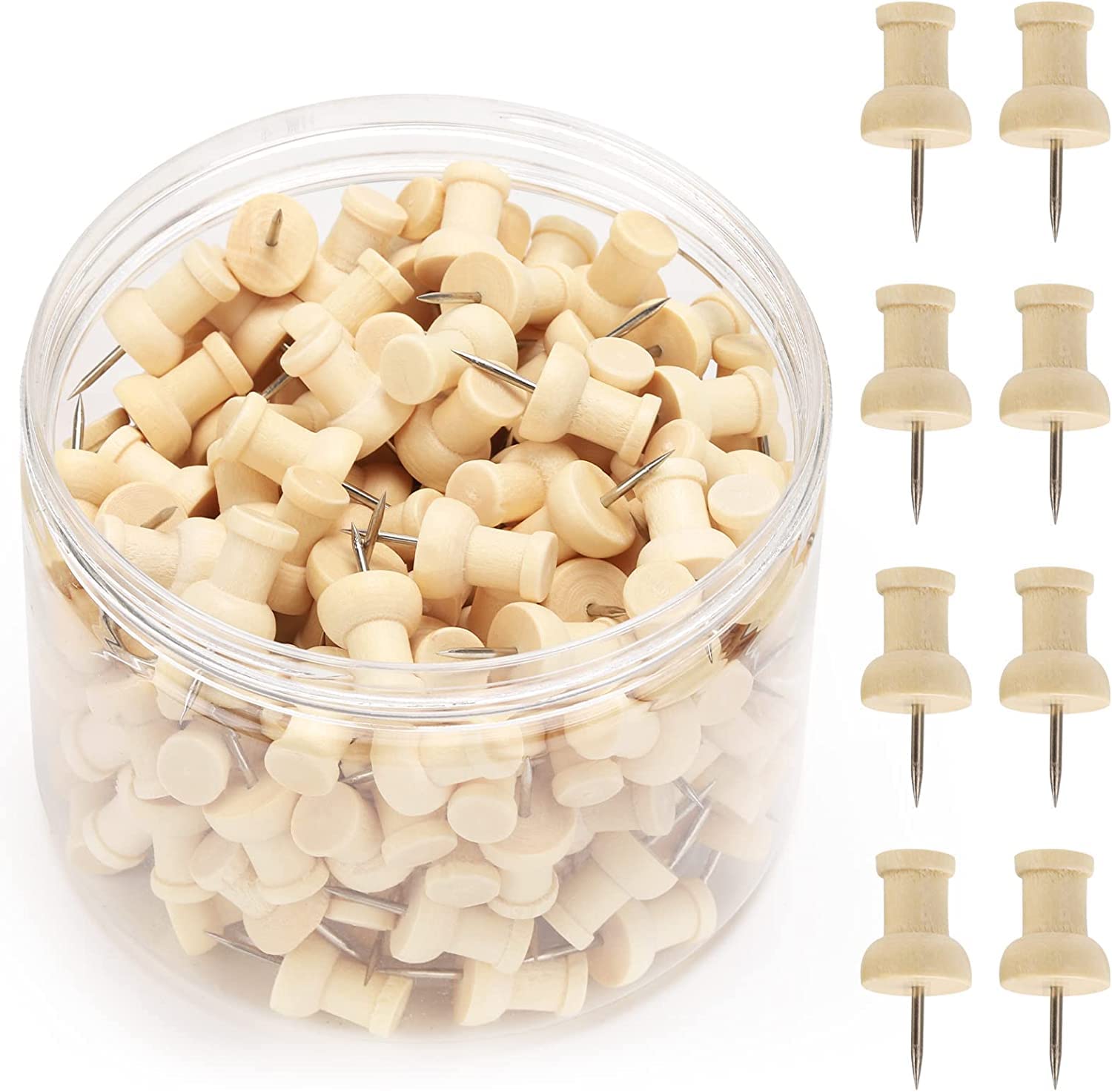 Wood Push pins 200 Pcs Thumb Tacks for Wall hangings corkboard Office or Home