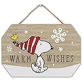 Peanuts Snoopy and Woodstock Warm Wishes Winter Hanging Wood Wall Decor - Fun Snoopy Christmas Sign for Home Decorating