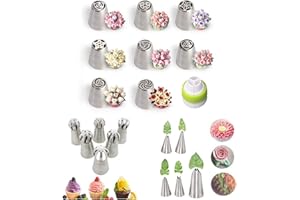 20 PCS Russian Piping Tips Russian Piping Nozzle Set Russian Piping Tips for Cake Decorating Baking Supplies Set (8 Flower Fr