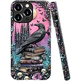 DAIZAG Case Compatible with iPhone 16 Pro Max,Glossy Durable Shock Protection Cover for Girl Women,Black Raven Bird Book Rose Skulls