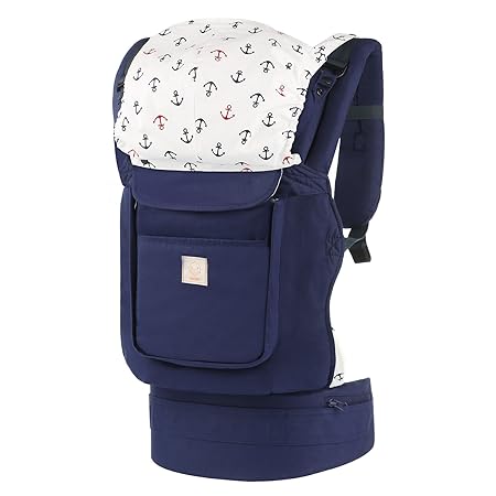 GAGAKU Ergonomische Baumwoll Babytrage Rücken mit Abnehmbarer Kapuze 5-48 Monate (5,5-15 kg) - Blau