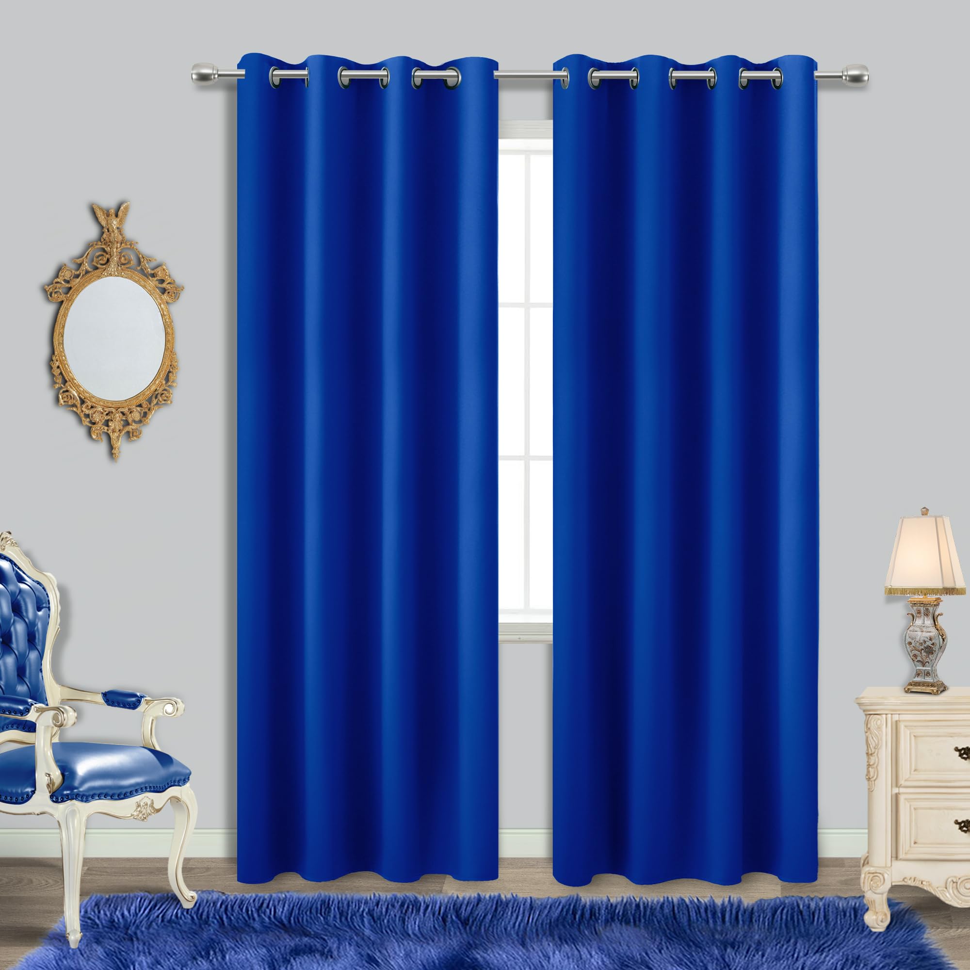 KOUFALL Blue Curtains 84 Inches Long for Living Room Set of 2 Panels Grommet Window Drapes Light Blocking Insulated Thermal Room Darkening Blackout Curtains for Bedroom 52 x 84 Inch Length Royal Blue
