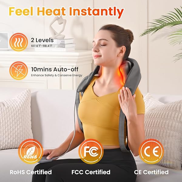 WOOMER NECK MASSAGER WITH HEAT FOR PAIN RELIEF DEEP TISSUE—VITALITY & RELAX MODES, 2 INTENSITY&HEATING LEVELS, FOR NECK, BACK, SHOULDER, LEGS, WEARABLE BACKPACK DESIGN, GIFT BOX