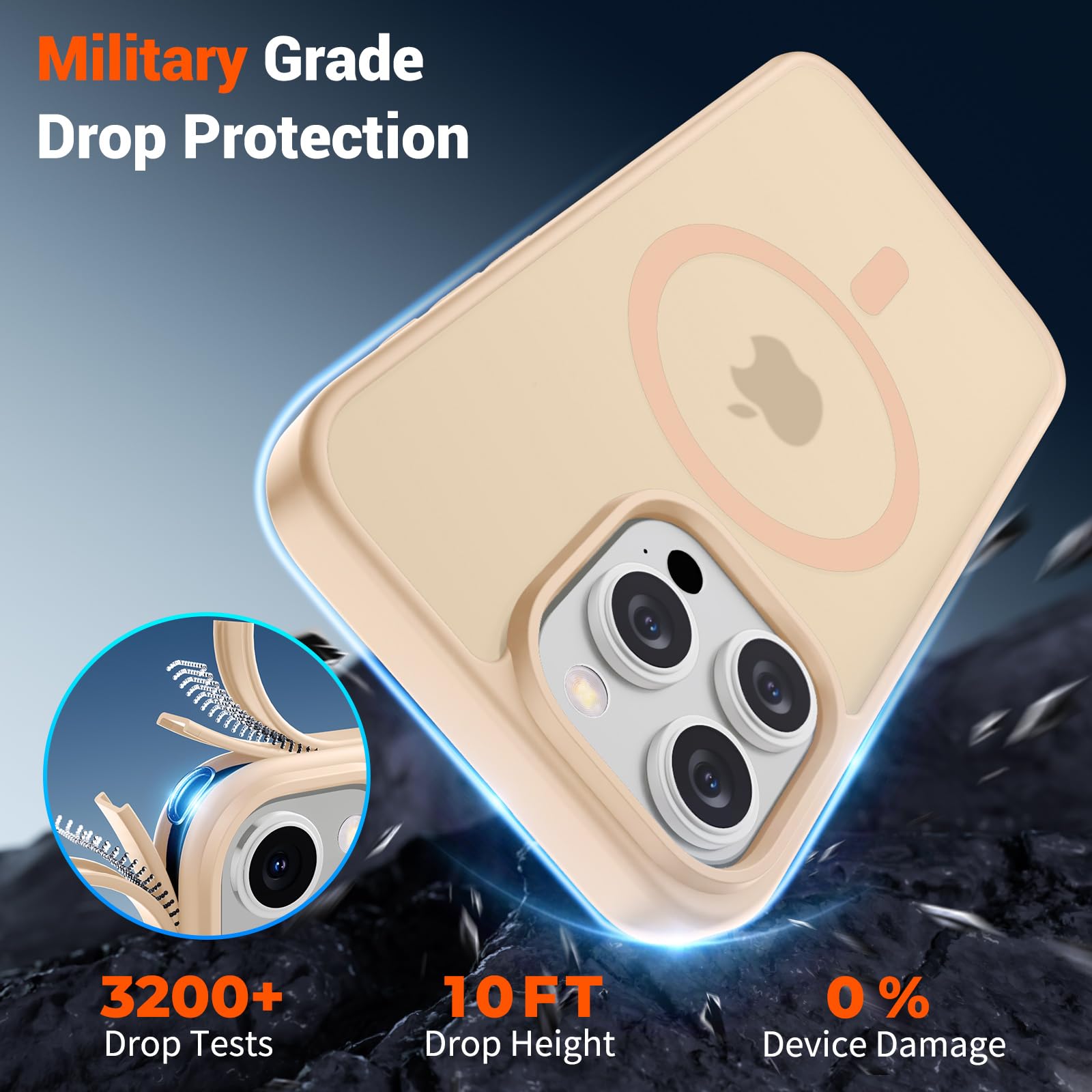 SUPFINE Magnetic for iPhone 15 Pro Max Case (Compatible with MagSafe) (Military Grade Drop Protection) Slim Translucent Matte Shockproof with Anti-Fingerprint Phone Case,Sand Pink