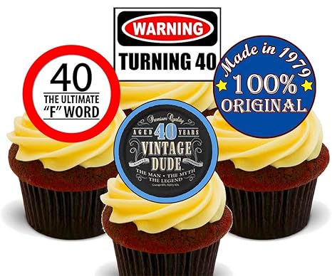 40th Birthday Male Funny Mix Edible Cupcake Toppers Stand Up