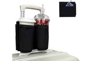 Travel Luggage Cup Holder, Vethers Drink Carrier, Luggage Cup Holder Attachment, Free Hand Suitcase Drink Carrier for Drinks Beverages, Coffee, Bottles, Snacks (Black)