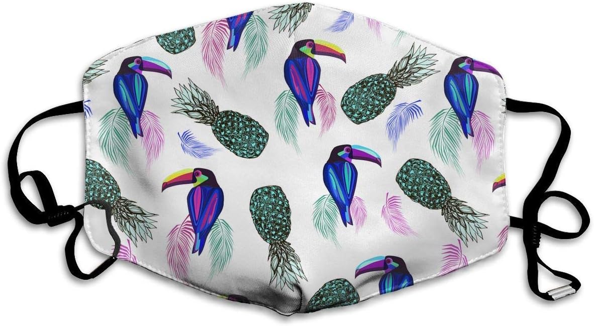 Toucan Birds Palm Leaves Pineapples Washable Reusable Safety Mask, Cotton Anti Dust Half Face Mouth Mask For Kids Teens Men Women With Adjustable Ear Loops