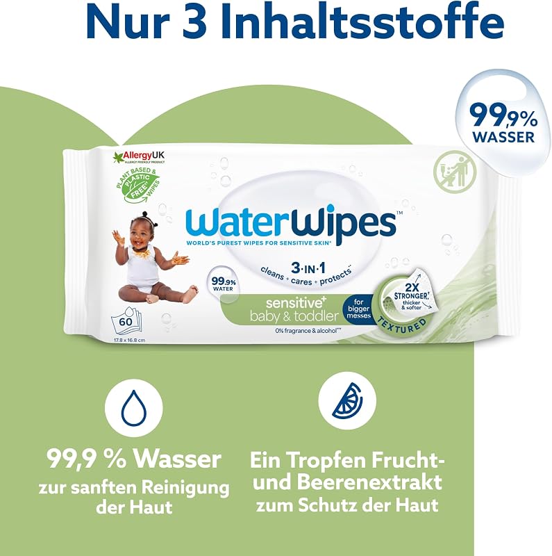 Sensitive+ Baby & Toddler Wipes, 99,9% Wasser, 12 Pack