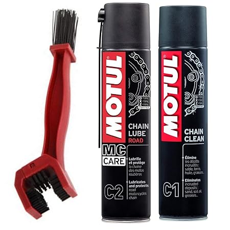 GrandPitstop BRC1C2400 Motul C2 Chain Lube and C1 Chain Clean with Bike Chain Cleaning Brush (3-Pieces, 150 ml)