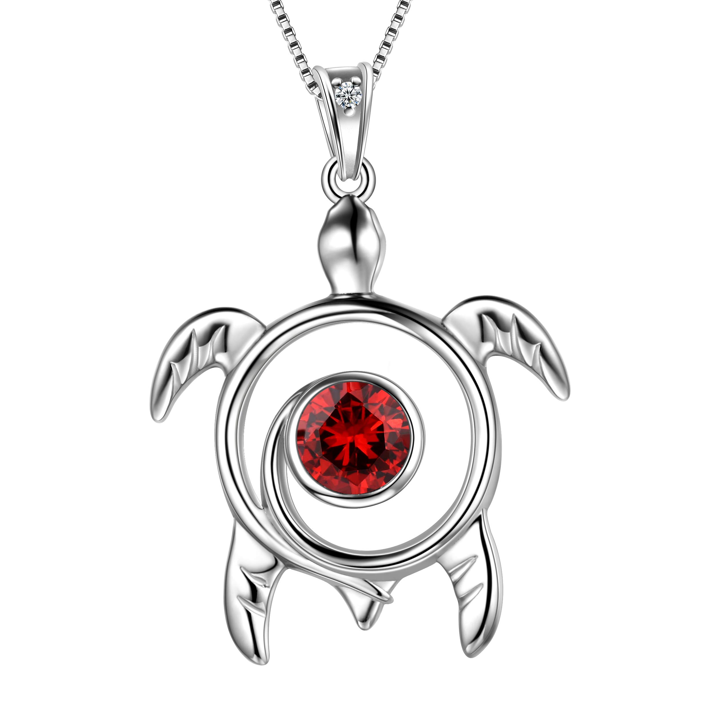 Aurora Tears Turtle Necklace 925 Sterling Sliver Animals Pendant Red Garnet January Birthstone Jewellery Gifts with Cubic Zirconia for Women DP0172J — image 1